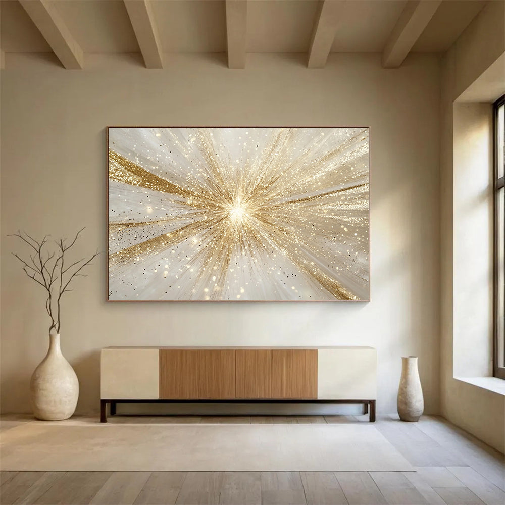 “Glistening Gold Starburst” - Gold, Sparkling, Starburst Pattern Painting On Canvas HB0770