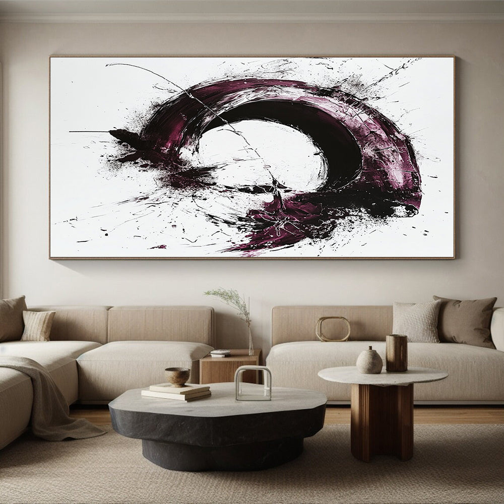 White, Black, Purple with Expressive Swirls "Passionate Motion" Abstract Painting On Canvas HB019