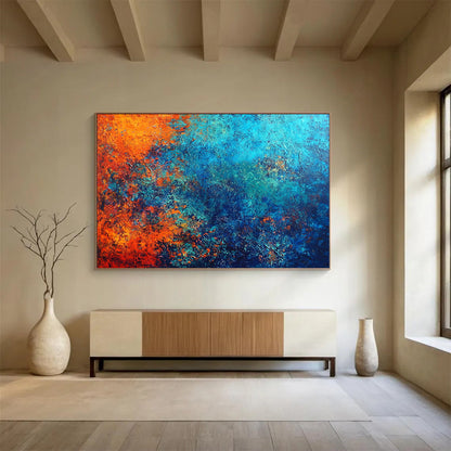 “Earthy Blue - Orange Blend” - Blue, Orange, Textured Abstract Painting On Canvas HB0737