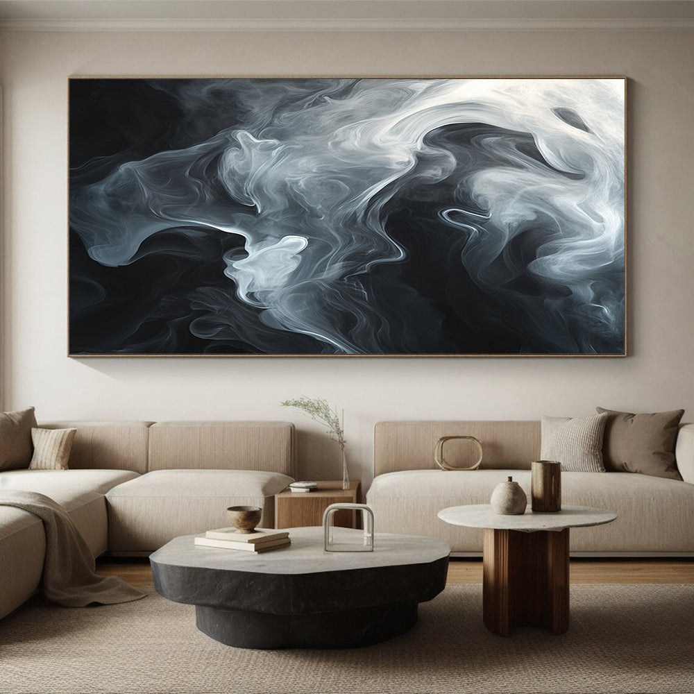 Black & White Swirling Smoke - “Mystic Smoke Veil” Painting On Canvas HB202