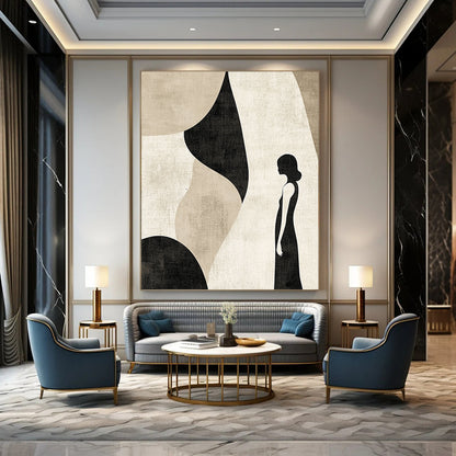 Contemporary abstract artwork featuring muted beige and black tones with simple line art, perfect for modern decor aesthetics. DLZ0798