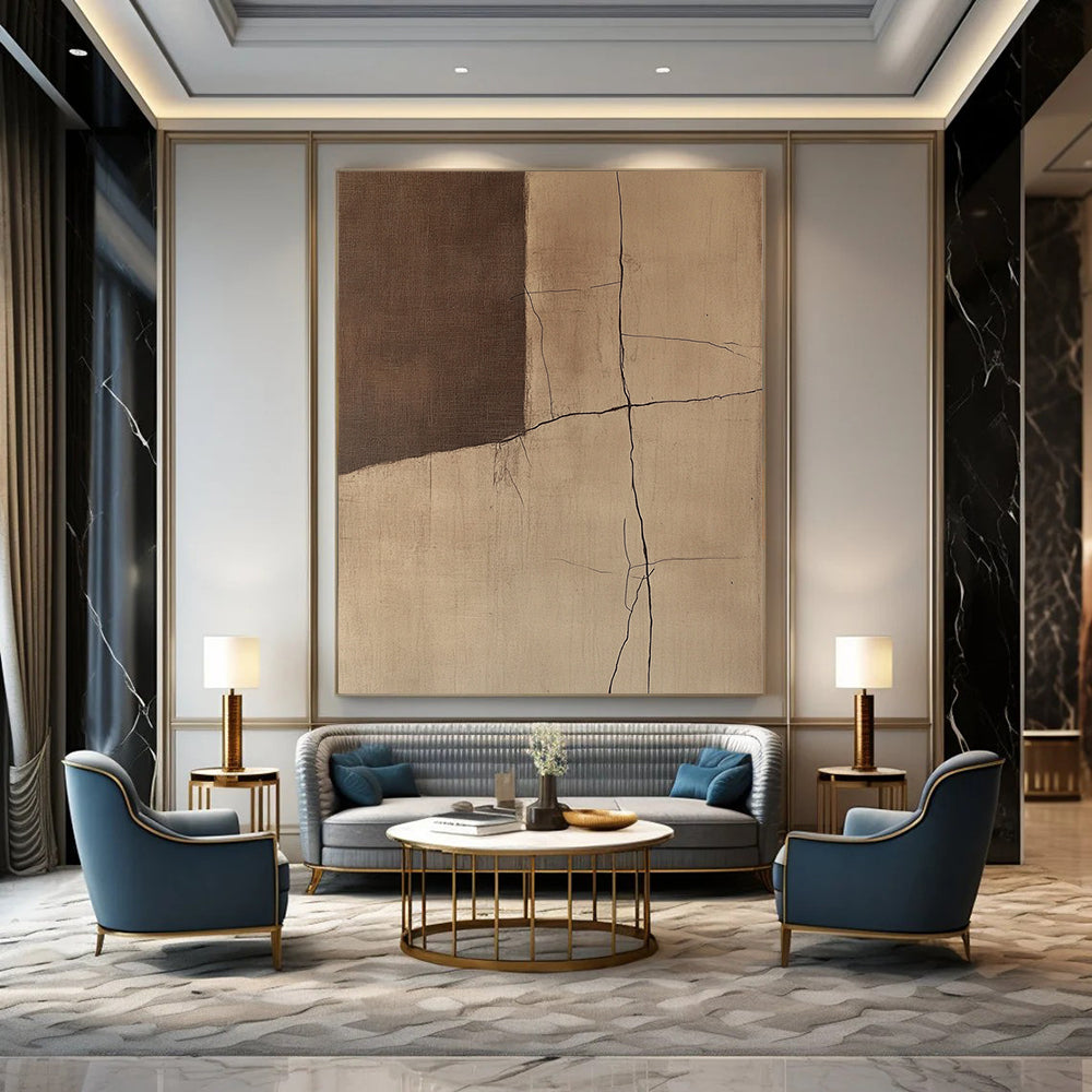 Contemporary abstract artwork showcasing textured wall cracks in warm brown and beige tones inspired by Jean-Que Demoiselle's unique style. DLZ0860