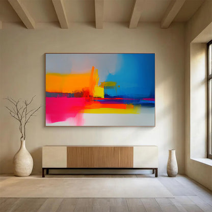 “Colorful Abstract Layers” - Orange, Yellow, Blue, Pink, Purple, White, Layered Brushstrokes - Painting On Canvas HB1438