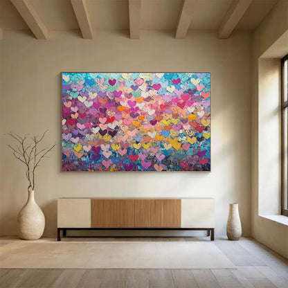 “Colorful Heart Collage” - Multicolor hearts, vibrant background, Textural Abstract Painting On Canvas HB0596