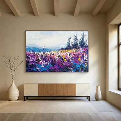 “Vibrant Wildflower Field” - Purples, Yellows, Blues, Colorful Meadow - Impressionist Oil Painting HB1563