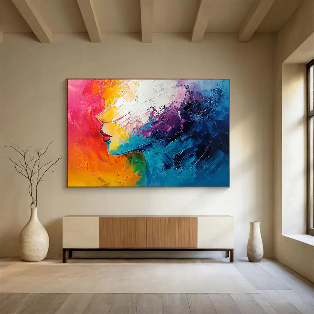 “Colorful Textured Woman’s Profile” - Colorful Palette, Textured Woman’s Face Painting On Canvas HB0858