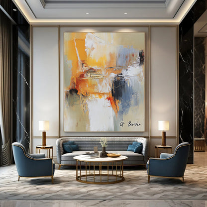 Contemporary abstract art featuring bold warm colors dynamic brushstrokes and textures that evoke movement and energy in a striking composition. DLZ1461