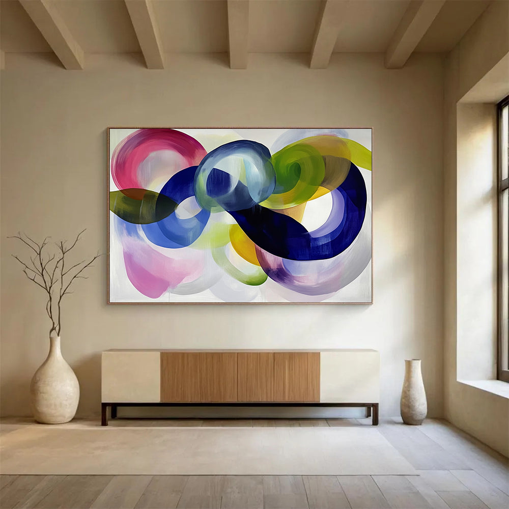 Colorful Curved Abstract "Vibrant Loops" Painting On Canvas HB0660