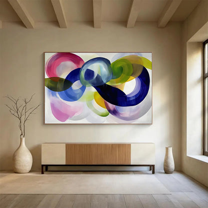 Colorful Curved Abstract "Vibrant Loops" Painting On Canvas HB0660