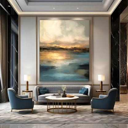 Custom Hand-Painted Abstract Mural for Office & Hotel LargeART1940