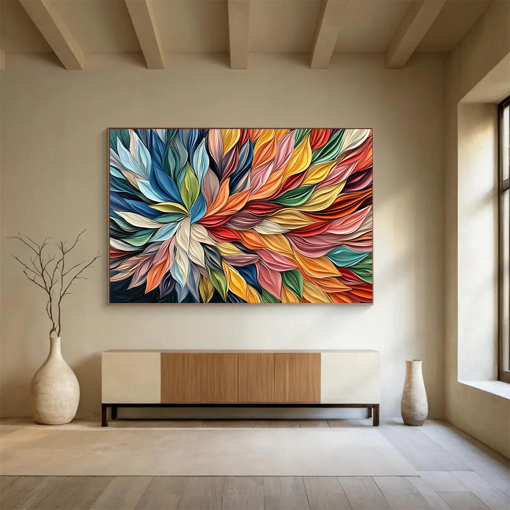 “Colorful Petal Burst” - Rainbow - hued petals, swirling colors, Abstract Floral Painting On Canvas HB0585