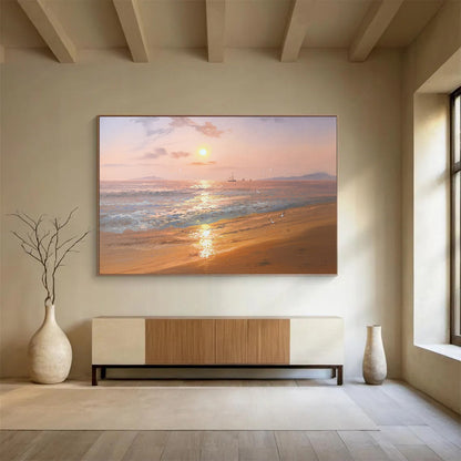 Sunset Beach with Sailboats & Seagulls - Idyllic Living Room or Bedroom Art DLZ269