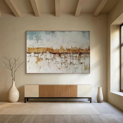Blue, White and Brown Abstract Cityscape "Hazy Horizon" Painting On Canvas HB0417