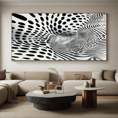 Black & White Wavy Dots and Lines - “Optical Illusion Odyssey” Painting On Canvas HB190
