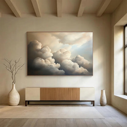 “Fluffy Clouds in Sky” - Whites, Greys, Browns, Sky Scene - Realistic Oil Painting HB1584