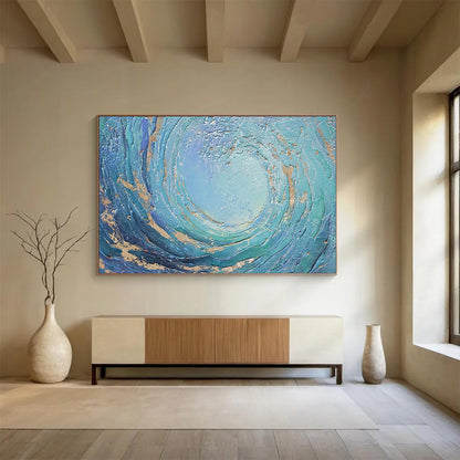 Textured Ocean Vortex - Dramatic Coastal Living Room Art DLZ254