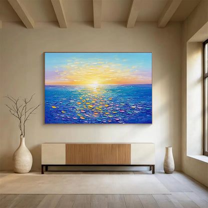 Sunlit Sea with Colorful Textured Reflections - Impasto Seaside Painting On Canvas HB0438