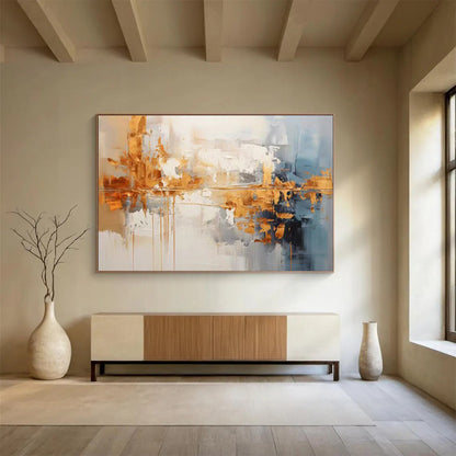 Gold & Blue Abstract Textured Art - Luxe Modern Living Room Focal Point DLZ183