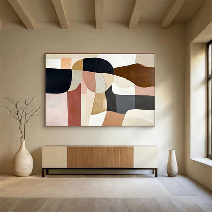 “Soft Geometric Shapes” - Beige, Pink, Brown, Abstract Forms - Minimalist Acrylic Painting HB1536