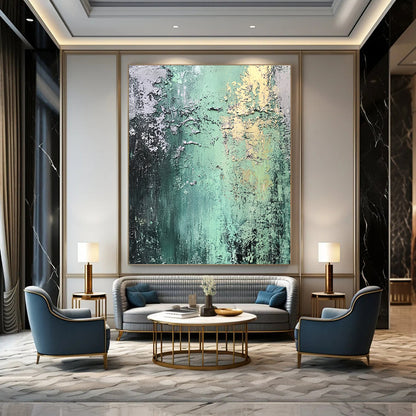 Contemporary abstract art featuring weathered textures and a palette of greens and grays, evoking urban decay with detailed shading and light. DLZ1368