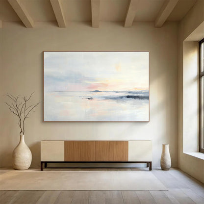 “Pastel Sunset Lake” - Pink, Blue, White, Dreamy Sunset and Reflective Water Painting On Canvas HB0923