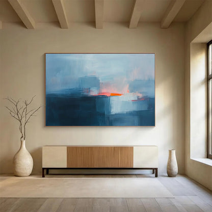 “Misty Horizons” - Blue, Pink, Orange, Abstract Landscapes - Color - Field Acrylic Painting HB1543