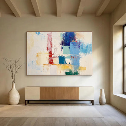 “Colorful Geometric Abstract” - Colorful Palette, Geometric Abstraction Painting On Canvas HB0874