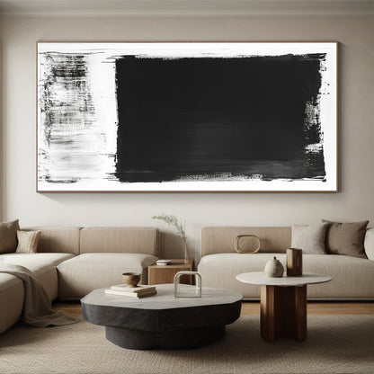 Black and White Bold Rectangle "Minimal Impact" Painting On Canvas HB276