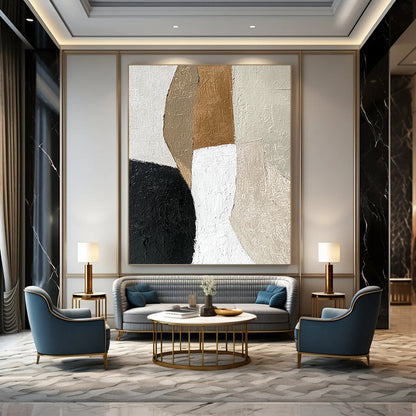 Contemporary hand-painted abstract artwork featuring a detailed leg and foot profile in textured neutral colors with bold brush strokes. DLZ0970