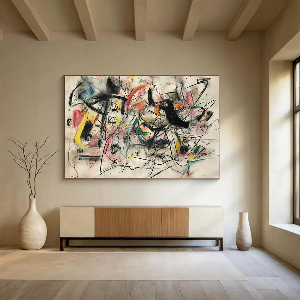 “Chaotic Colorful Abstract” - Multicolor lines, dynamic shapes, white background, Abstract Expressionist Painting On Canvas HB0601