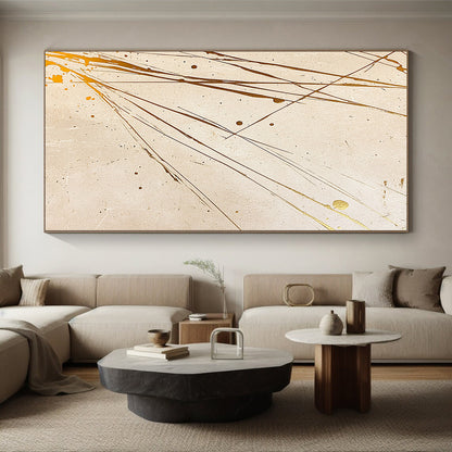 Beige, Gold, Splattered Lines "Earthy Elegance" Abstract Painting On Canvas HB033