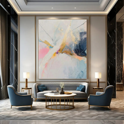 Large - Format Custom Textured Hand - Painted Abstract Mural for Entryway & Hotel Suite DKH0995
