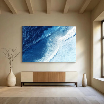 “Aerial Blue - White Ocean View” - Blue, White, Ocean Waves from Above - Photographic Art HB1635