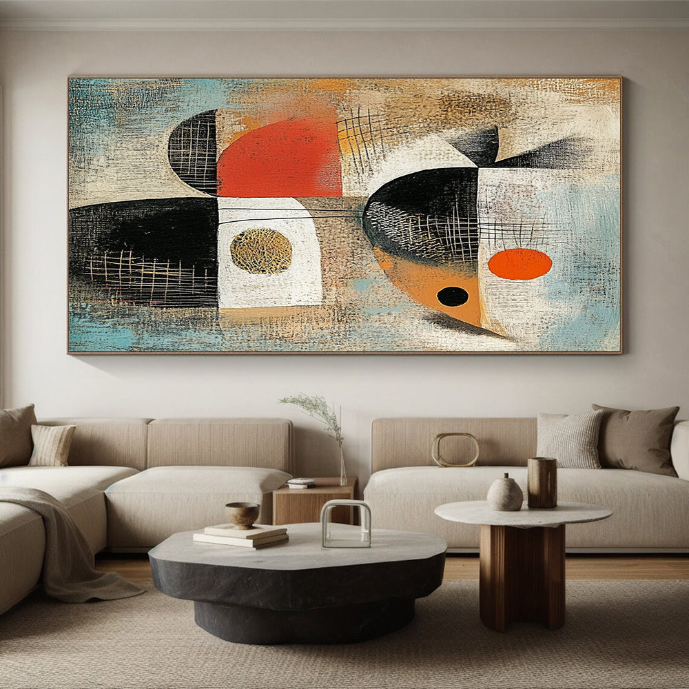 Abstract Geometric Shapes in Earth Tones - “Warm Geometric Tapestry” Painting On Canvas HB209