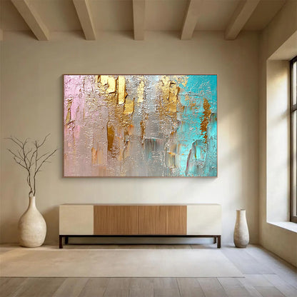 “Pink and Gold Textured Art” - Pink, Gold, Gray, Textured Abstract Painting On Canvas HB0992