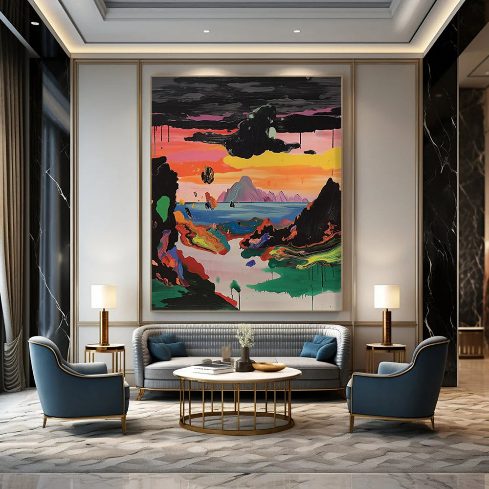 Azure Odyssey: Jumbo - Sized Hand - Painted Custom Abstract Painting for Office and Bedroom DTP107