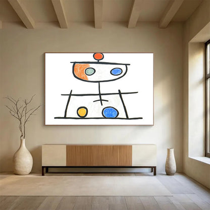 “Playful Abstract Figure” - Black, Colorful Circles, Naive Art - Style Painting On Canvas HB0708