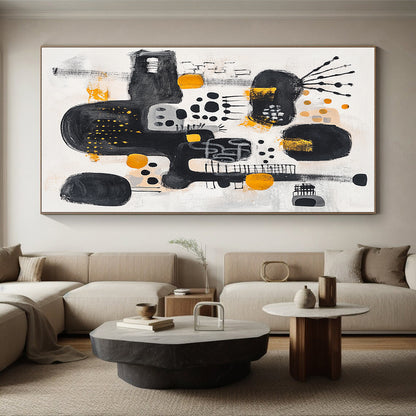 Black, White, Gray and Orange Abstract Composition "Urban Pulse" Painting On Canvas HB324