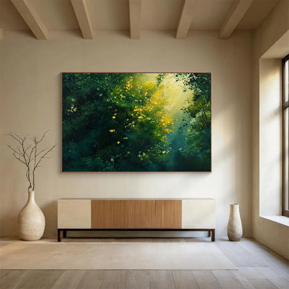 “Sunlight Through Forest” - Greens, Yellows, Golds, Forest Scene - Impressionist Oil Painting HB1575