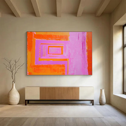 “Geometric Color Layers” - Orange, Pink, Purple, Stacked Rectangular Shapes - Acrylic Painting HB1659