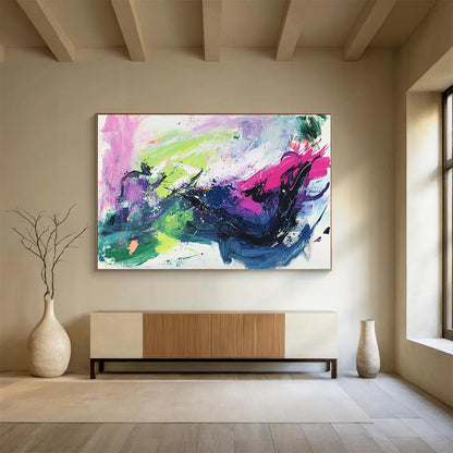 “Vibrant Color Splash Abstract” - Vibrant Palette, Energetic Splashes Painting On Canvas HB0875