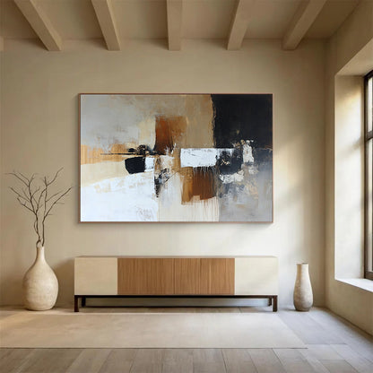 “Earthy Tones Abstraction” - Brown, Beige, Black, Textured Shapes - Abstract Oil Painting HB1526