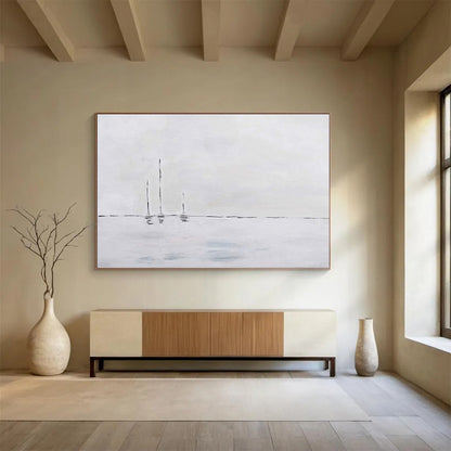Minimalist Sailboats on Calm Sea - Serene Living Room Art DLZ261
