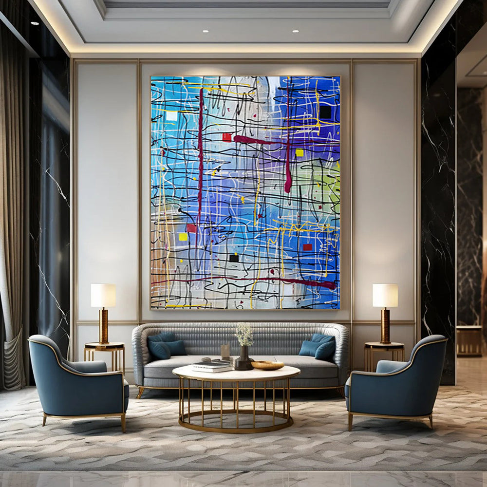 Impressive Vertical Hand - Painted Custom Abstract Canvas (with Rocky Textures) for Office and Entryway DKH1583