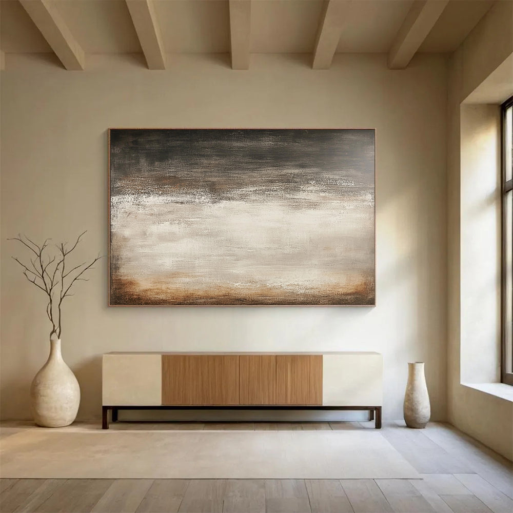 “Neutral Textured Abstraction” - Muted browns, grays, beiges, Minimalist Textural Painting On Canvas HB0583