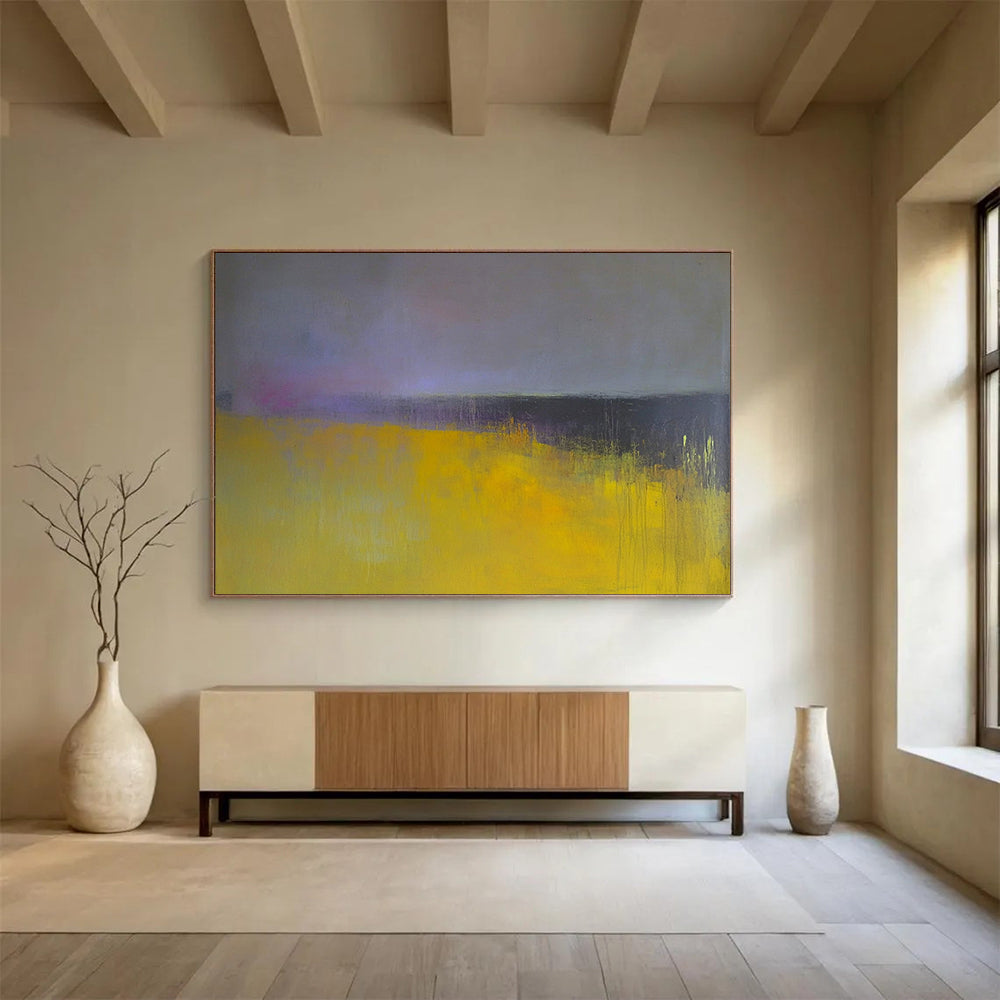 “Yellow - Purple Abstract Fields” - Yellow, Purple, Abstract Landscape Painting On Canvas HB1113