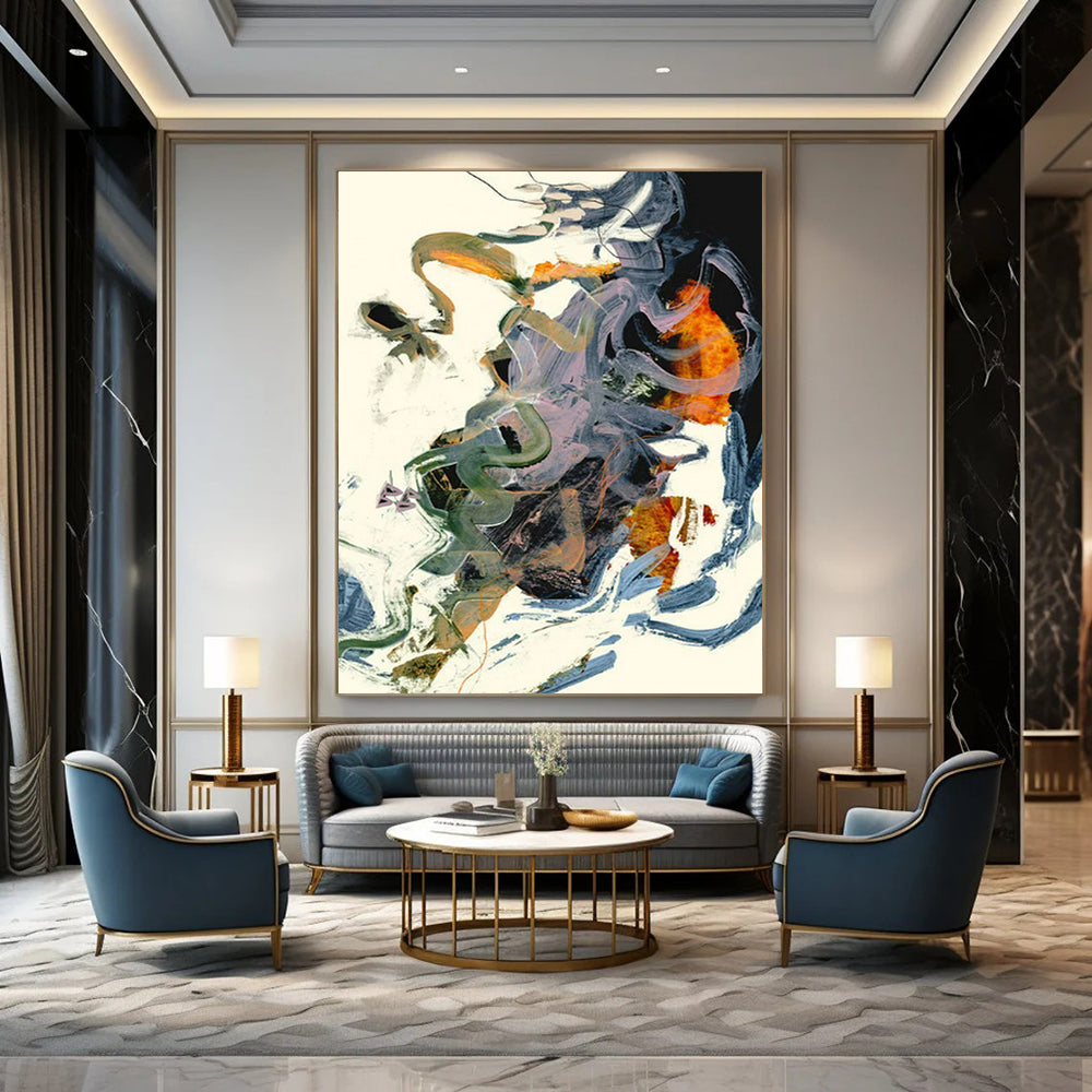 Large-Format-Scale Hand-Painted Abstract Canvases for Bedroom & Hallway LargeART2312