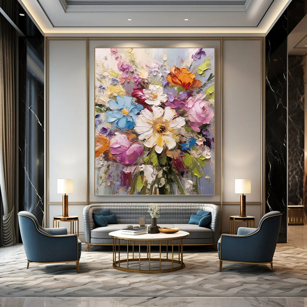 Grand Vertical Hand - Painted Custom Abstract Sonnet (with Crystal Textures) for Dining Room and Hotel DKH1593