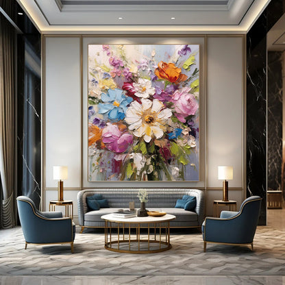 Grand Vertical Hand - Painted Custom Abstract Sonnet (with Crystal Textures) for Dining Room and Hotel DKH1593