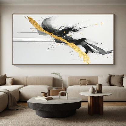 Black, White, Gold, Gray, Intertwined Swirls "Gilded Entanglement" Abstract Expressionist Painting On Canvas HB096